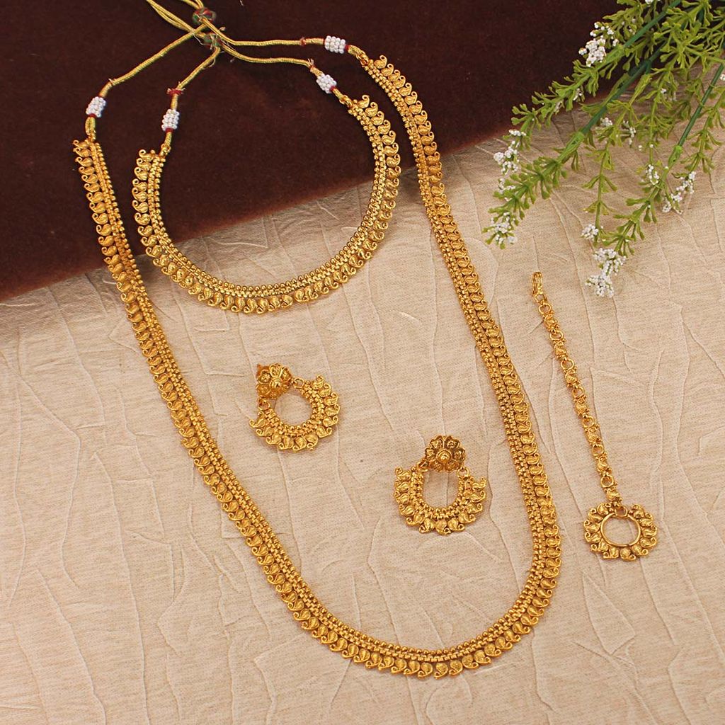 Antique Short Necklace with Long Haram Combo Set - AMN225
