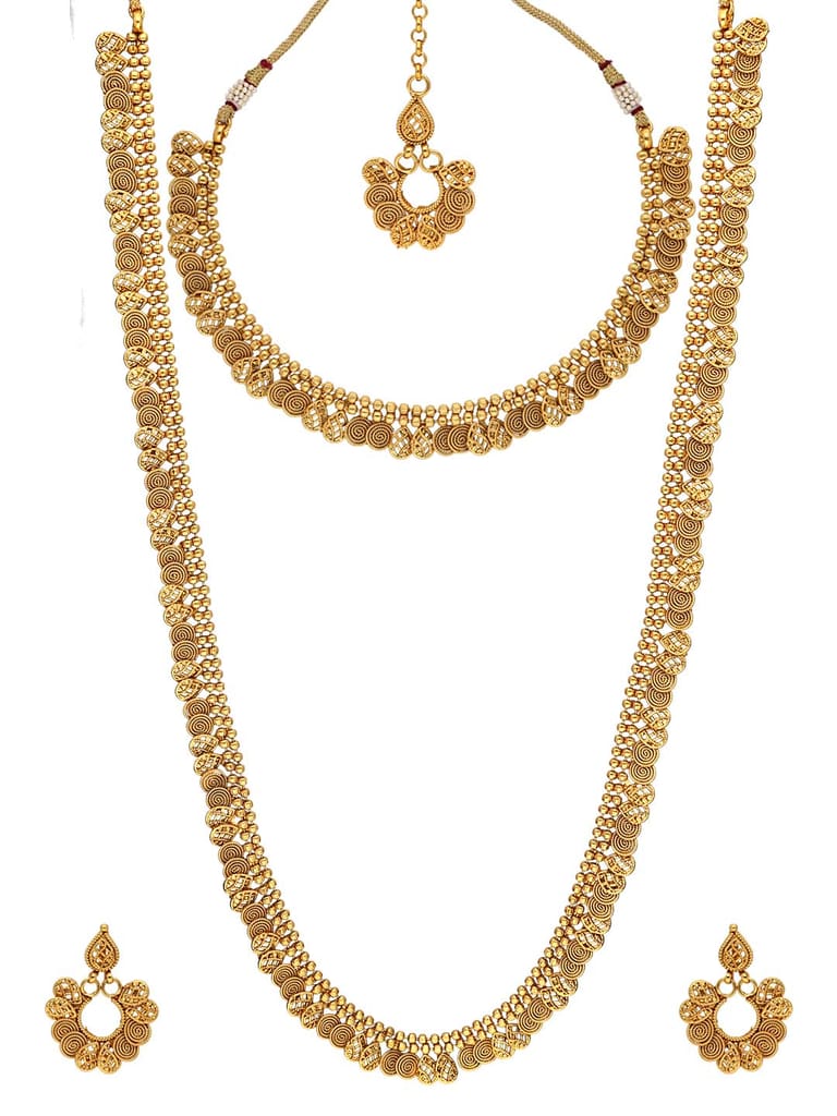 Antique Short Necklace with Long Haram Combo Set - AMN224