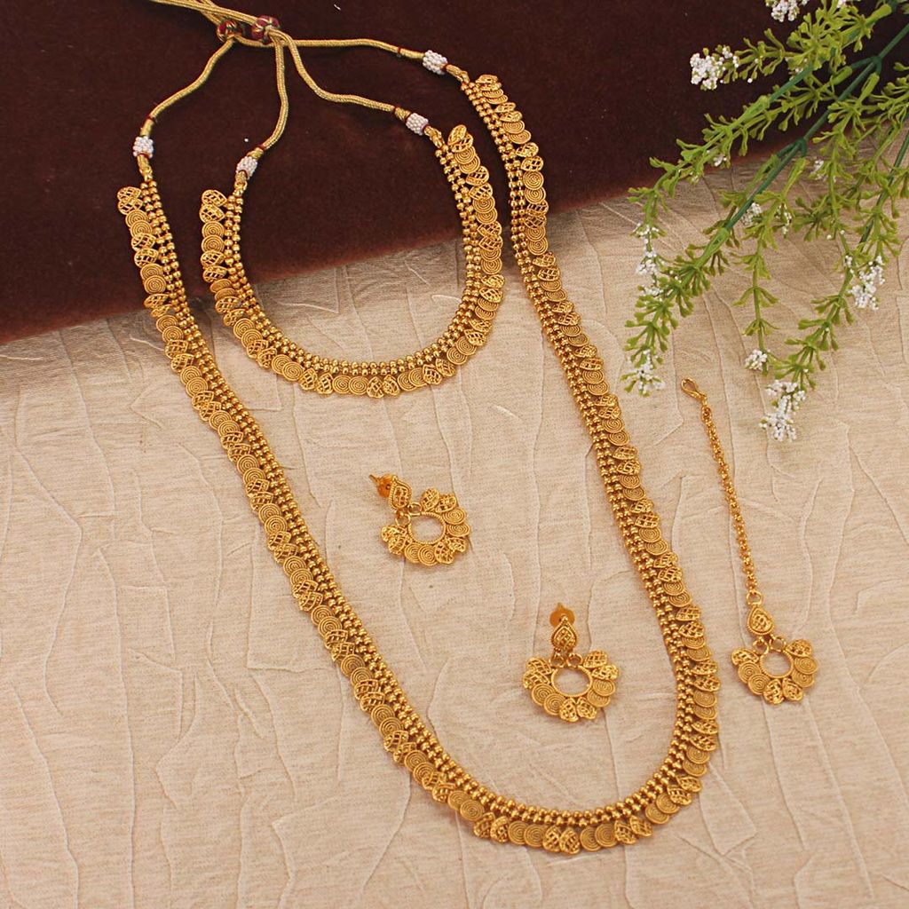 Antique Short Necklace with Long Haram Combo Set - AMN224