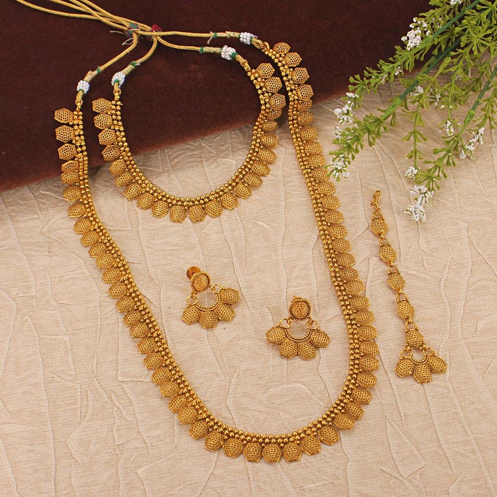 Antique Short Necklace with Long Haram Combo Set - AMN226
