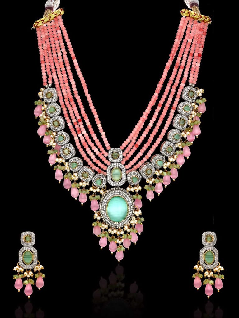 AD / CZ Necklace Set in Two Tone finish - CNB30758