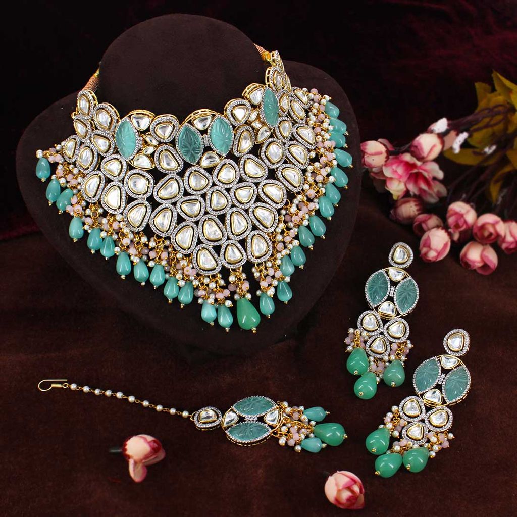 AD / CZ with Kundan Choker Necklace Set in Two Tone finish - CNB30773
