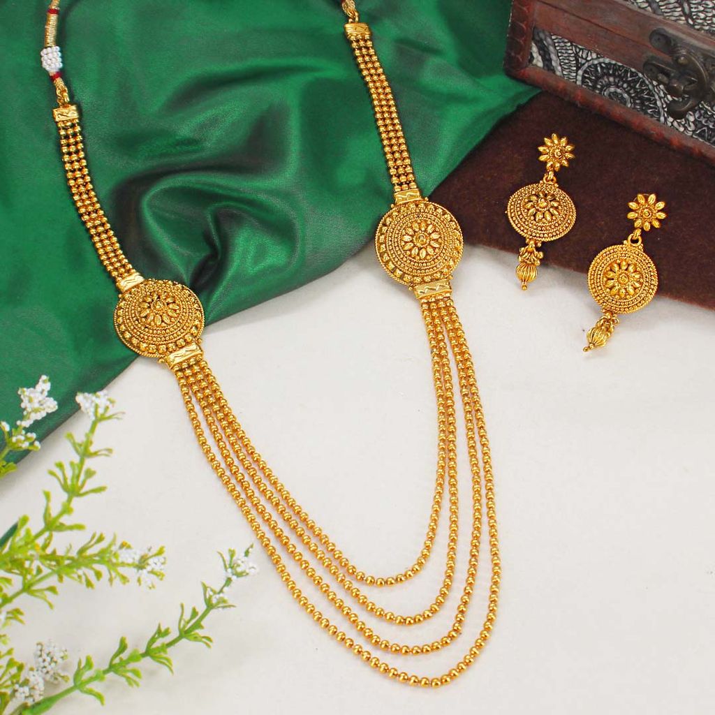 Antique Long Necklace Set in Gold finish - AMN236