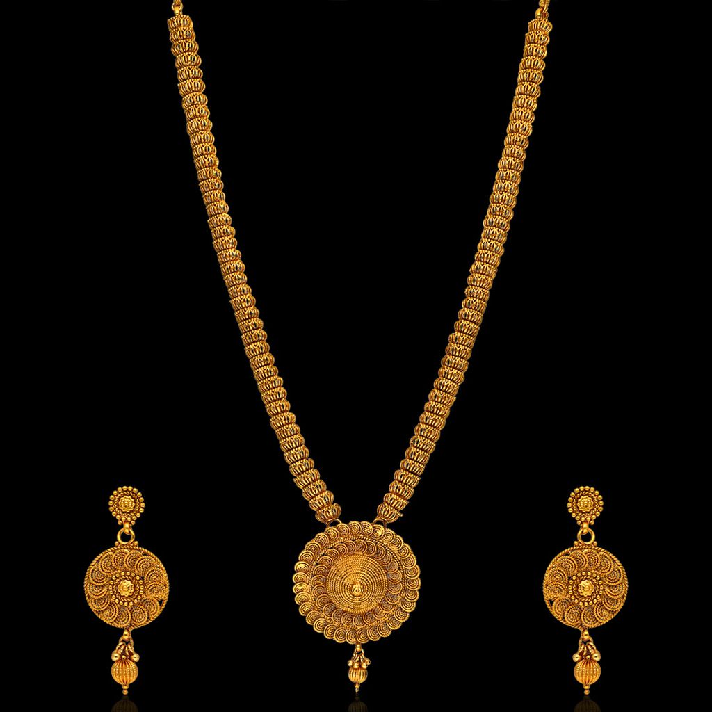 Antique Long Necklace Set in Gold finish - AMN241