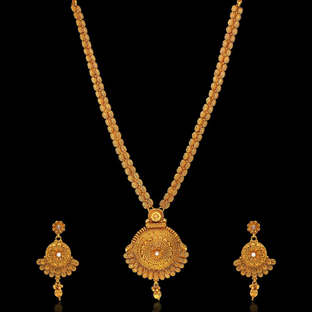 Antique Long Necklace Set in Gold finish - AMN262