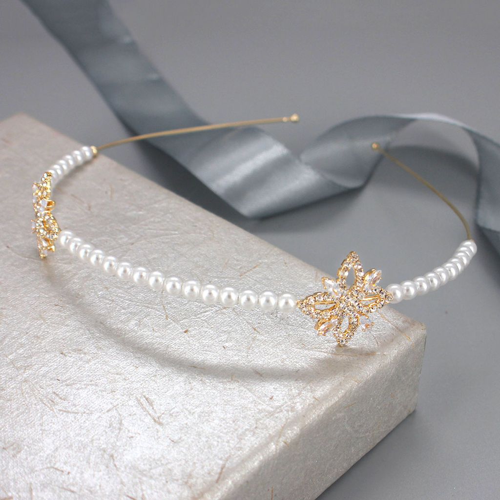 Pearls Hair Band in Gold finish - PARK21GO