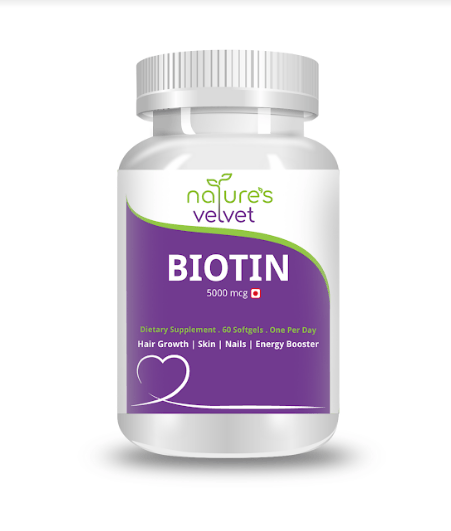 nature's velvet Biotin 5000mcg, for Healthy Hair, Skin & Nails and Energy, 60 Softgels - Pack of 1