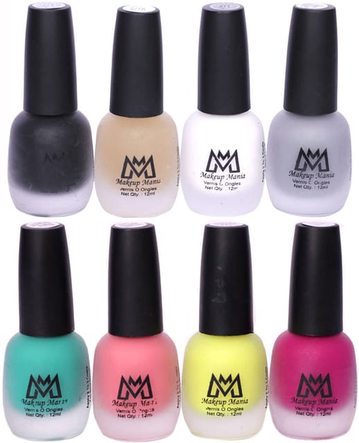 Makeup Mania Nail Polish Set, Velvet Matte Nail Paint Combo Set of 8 Pcs, Multicolor Nail Polish Combo (MM # 65-70)