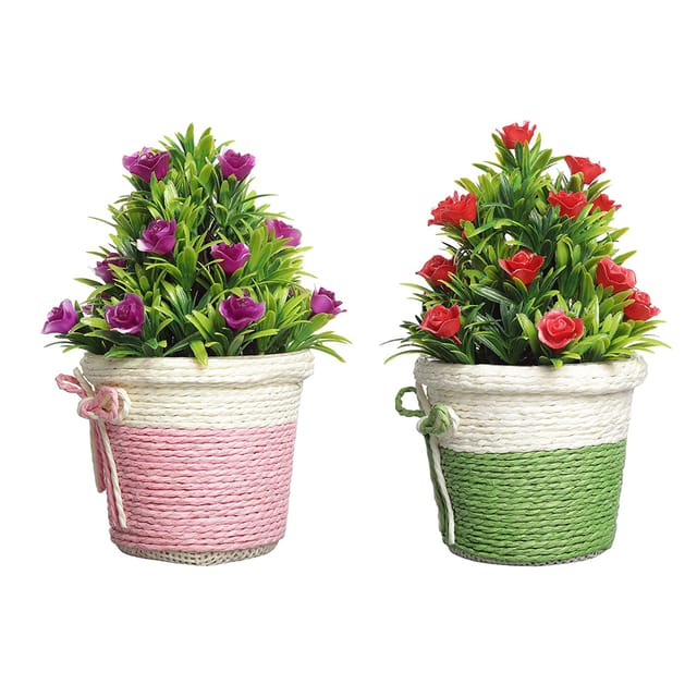 Foliyaj Combo of 2 Artificial Flower Plants with Pot for Living Room,Indoor/Outdoor Decor,Office and Home Decor