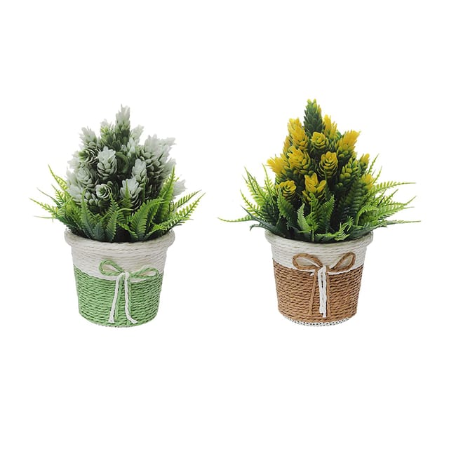 Foliyaj Combo of 2 Artificial Flower Plants with Pot for Living Room Table Indoor Home Decoration