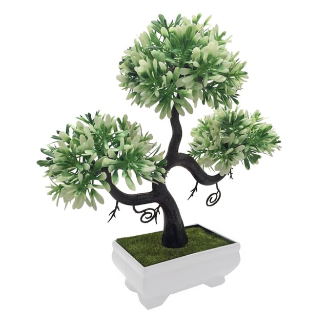 Artificial Plant with Pot - S Shaped Bonsai with Green Leaves and Green Flowers by Foliyaj�