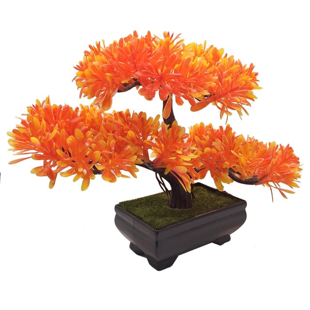 Foliyaj 3 Headed Artificial Bonsai Tree with Yellowish Orange Leaves for Indoor/Outdoor,Living Room,Office and Home Decoration