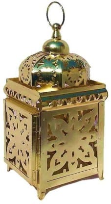 Inspiration World Moroccan Lantern Candle holder votive tea light decor Lamp Gold Iron Hanging Lantern (22 cm X 10 cm, Pack of 1)