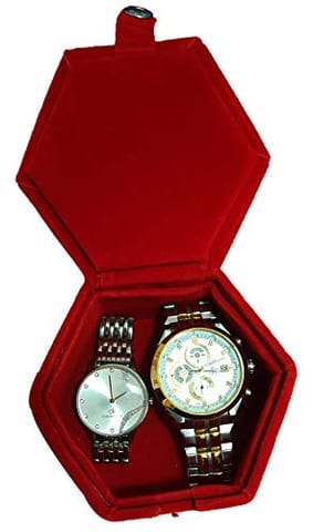 Caracal Wrist Watch Box organizerVelvet Fabric Red Color (Size 11.5 * 11.5 * 5 cm) Combo Pack of 4