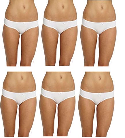 Caracal Panties for Women /Mid Waist Cotton Briefs or Undergarments for Girls & Ladies/Anti Bacterial Underwear/Solid/Plain White_ (Medium) Combo Pack of 6