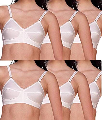 Style Stock Cotton Bra for Womens C Cup Non Wired Non Padded T Shirt Bra - Size 38C, 40C, 42C,44C, 46C,48C & 50C- Full Cup Coverage Brasier Available in White Color(Pack of 6)