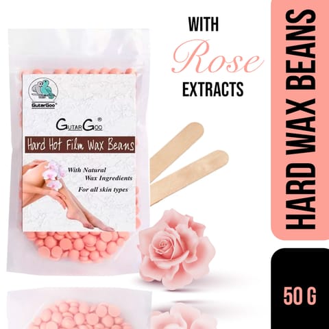 GutarGoo Painless Brazilian Hair Removal Hard Film Hot Wax Beans for Stripless Body Waxing at Home with free spatula (Soothing Pink Rose, 50g)