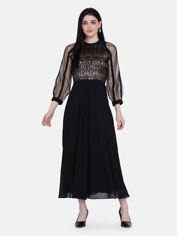 Eavan Black Embroidered Maxi Dress