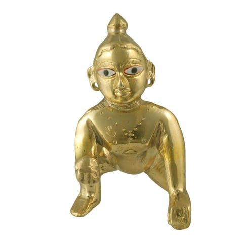 Gifts & Decor Pure Brass Laddu Gopal,Krishna Idols, Bal Gopal, Laddu Gopal Statue in Brass(Height-3 Inch)