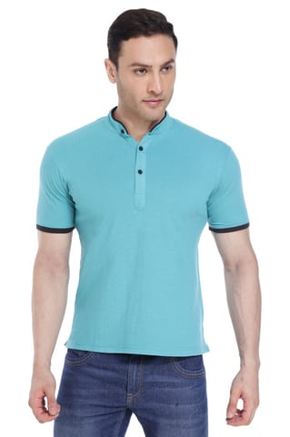 FRIENDHOOD Mens Polo T Shirt Solid Aqua Blue Color Polo Neck Half Sleeve T Shirt