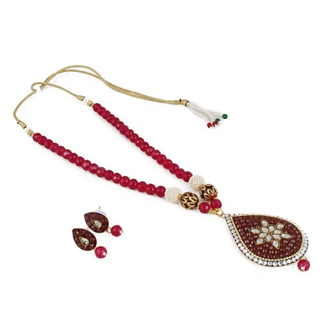 Designer Rajasthani Style Traditional Work Maroon Kundan Necklaces Set