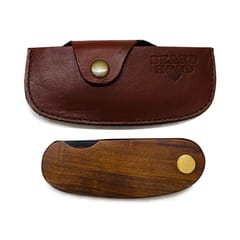 BeardHood Beard Comb Wooden with Leather Case Folding Pocket | Handmade Sheesham Wood