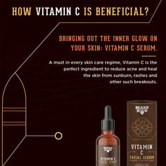 Beardhood Vitamin C Serum for Face with Vitmain C 20%, Hyaluronic Acid and Green Tea Extract, 30 ml