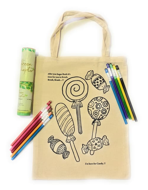 DIY Canvas Tote Bag with Candies Doodle and set of 10 Plantable Pencils