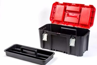 تشغيل صندوق الأدوات 16001 N بما في ذلك 2 جهاز كمبيوتر منظم 5.5 بوصة أسود / أحمر
