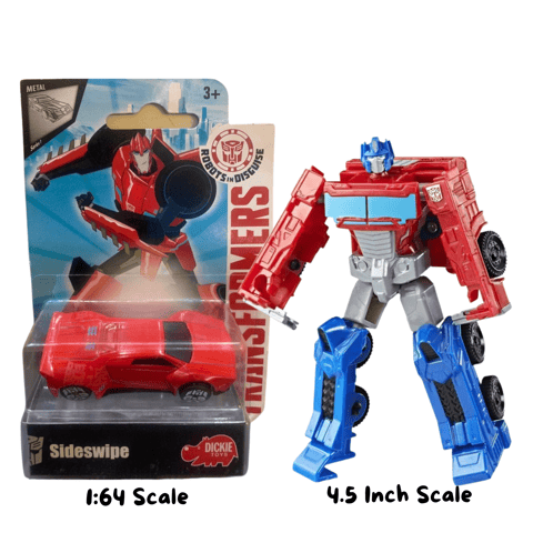 Transformers Majorette Sideswipe and Hasbro Optimus Prime