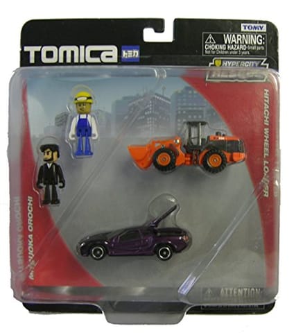 Tomica Vehicle And Hero Assortment Mitsuoka Orochi and Hitachi Wheel Loader