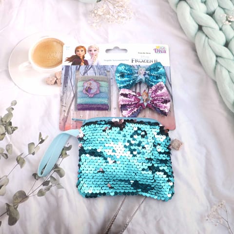 Li’l Diva Disney Frozen II Sequin Hair Accessories Pack of 8, 2 Bows, 6 Rubber Bands And A Sequin Pouch