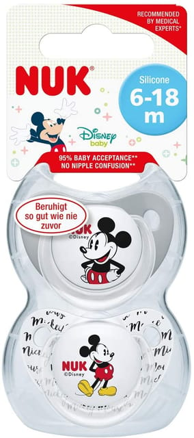 Nuk Disney Mickey Trendline Silcone Soother 6-18M Grey - 2Pcs