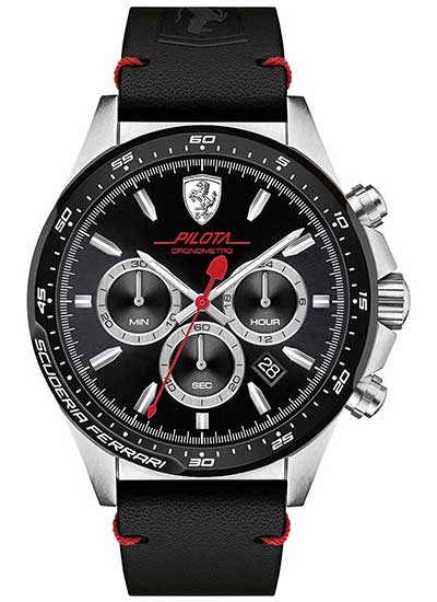 Ferrari Men's Pilota Water Resistant Leather Analog Watch 830389