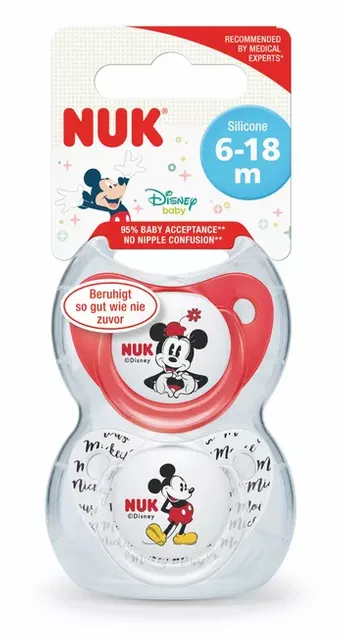 Nuk Disney Mickey Trendline Silcone Soother 6-18M Red - 2Pcs