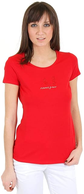 Armani Jeans Red Cotton Round Neck T-Shirt For Women