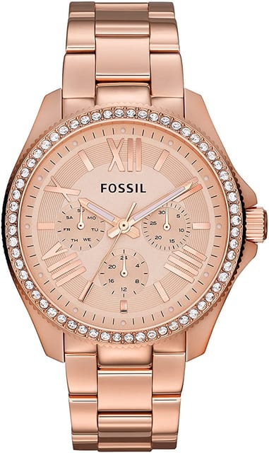 Fossil Women'S Rose Gold Dial Stainless Steel Band Watch [Am4483],