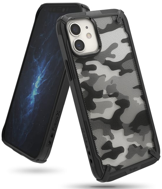 Ringke Cover for Apple iPhone 12 Mini Case (5.4 Inch) Hard Fusion-X Ergonomic Transparent Shock Absorption TPU Bumper [ Designed Case for iPhone 12 Mini ] - Camo Black