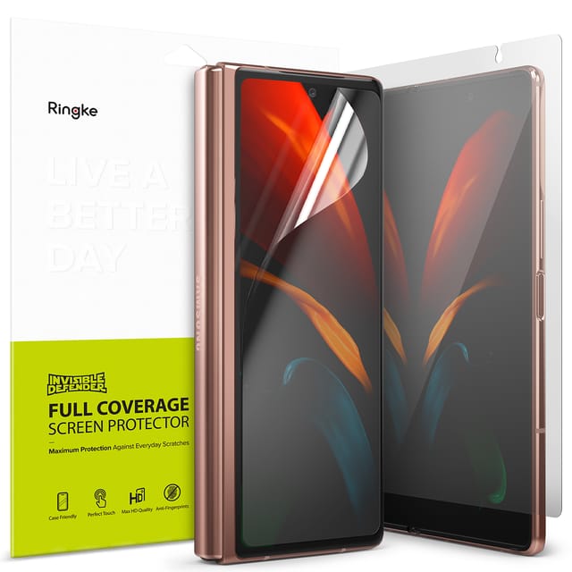 Ringke Invisible Defender Full Coverage (2 Pack) Compatible Screen Guard for Samsung Galaxy Z Fold 2 (2020) Screen Protector [Touch Tech Technology] [ Crisp HD Quality ]