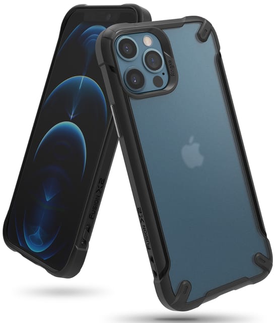 Ringke Fusion-X2 Matte Case Compatible with iPhone 12 Pro, Compatible with iPhone 12, Translucent Frost Back Shockproof Upgraded Side Grip Flexible TPU Phone Cover for 6.1-inch (2020) - Black
