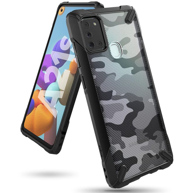 Ringke Cover for Samsung Galaxy A21s Case Hard Fusion-X Ergonomic Transparent Shock Absorption TPU Bumper [ Designed Case for Galaxy A21s ] - Camo Black
