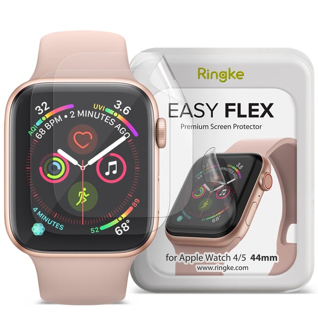 Ringke Easy Flex Screen Protector for Apple Watch 44mm Screen Guard, Antibacterial [Edge-to-Edge Protection] [ Bubble-Free Scratch Protection ] [Designed for Apple Watch 44mm Series 5 / Series 4 ]