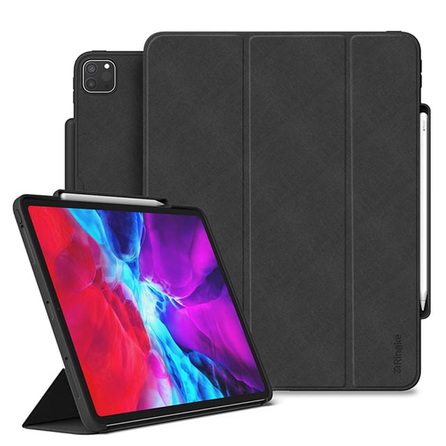 Ringke Smart Case for iPad Pro 12.9inch (2020) with Pencil Holder Multi-Angle Tablet Stand With Pencil Storage & Wake Sleep Function [Designed for Apple iPad Pro 2020 12.9' Case ] - Black