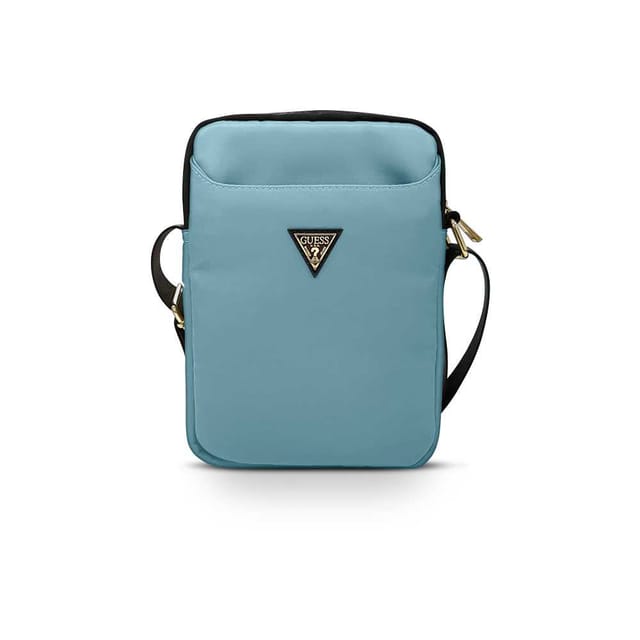 Guess Nylon Tablet Bag With Metal Triangle Logo 8" - Light Blue