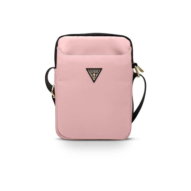 Guess Nylon Tablet Bag With Metal Triangle Logo 8" - Light Pink