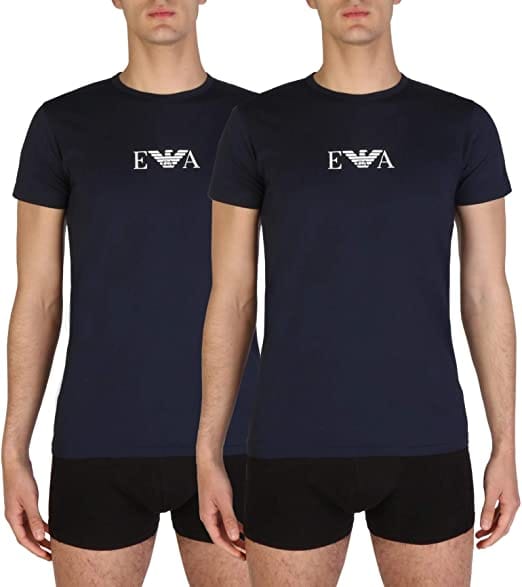 Emporio Armani Set Of 2 T-Shirt Cotton Round Neck Bi-Pack Navy