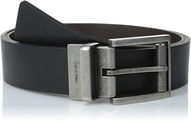 Calvin Klein Men'S Reversible Harness Roller Buckle Belt Black/Brown 36