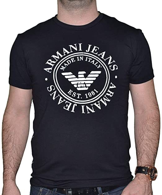 Armani Jeans Black Cotton Round Neck Shirts For Men