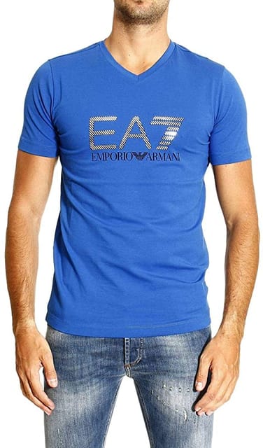 Armani Ea7 Blue Cotton V Neck T-Shirt For Men (Xxl)
