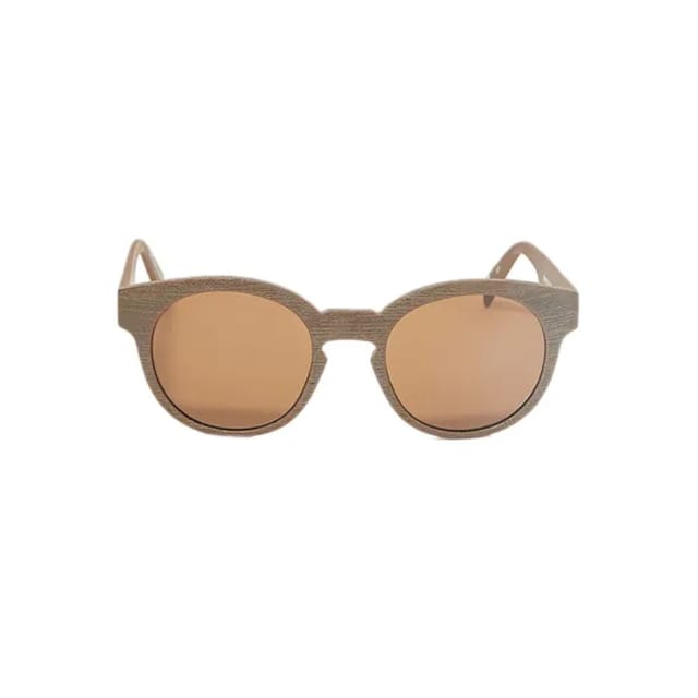 Italia Independent Unisex Round Shape Sunglasses Brown Wooden Finish Acetate Frame 0909W3.044.000
